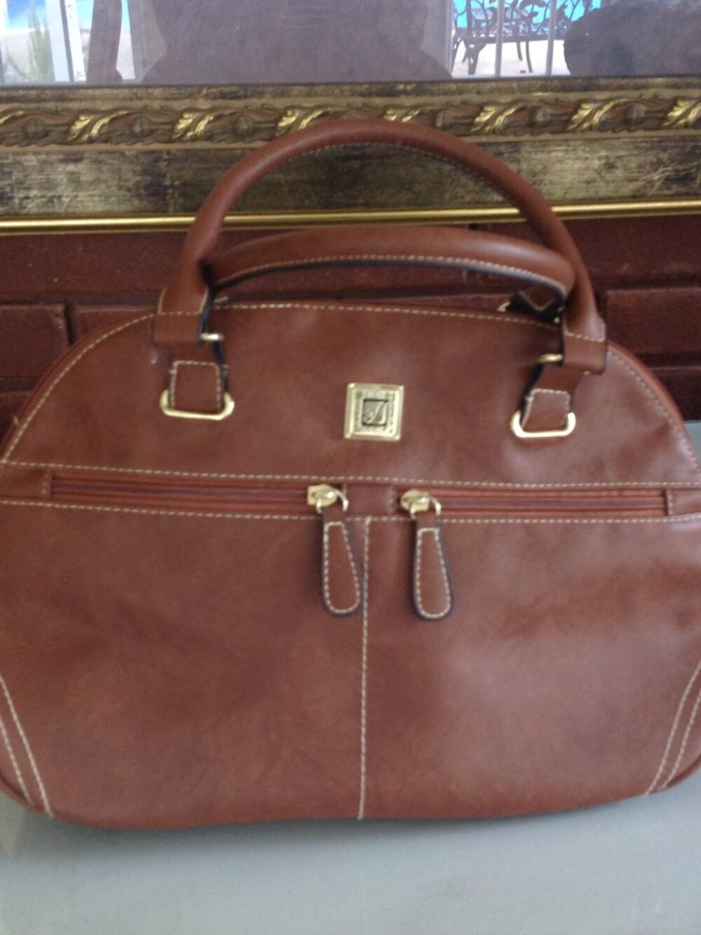 Leather Brown Zipper Closure Stonemountain Hand Bag